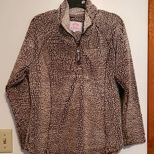 Cozy Sherpa frosted brown sherpa long sleeve top Sz L